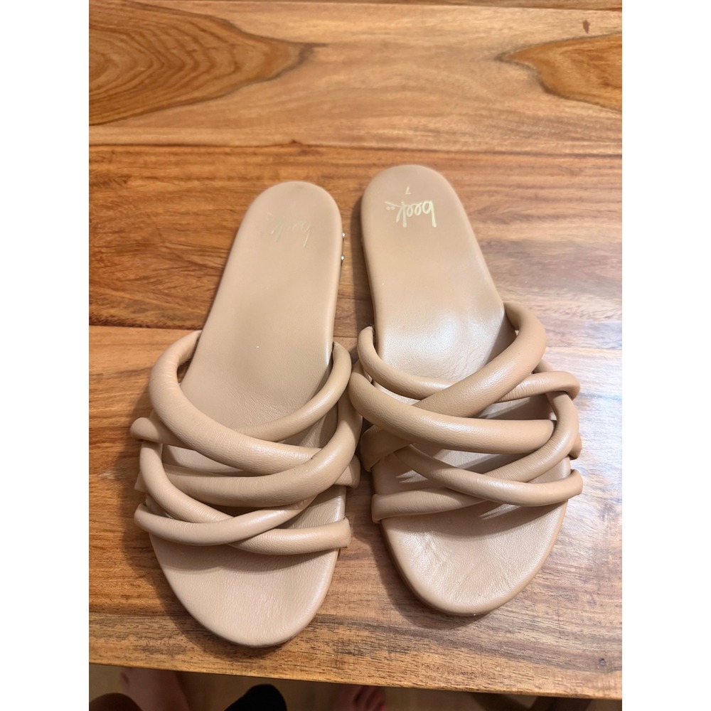 Beek Puffin Leather Slide Sandals Tan Sand Multi Strap Flat Size 7